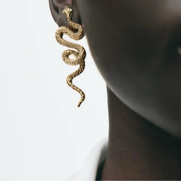 Gold Snake Drop Earrings – Statement Serpent Earrings - Picture 1 of 4